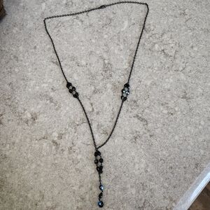 Women’s Black Beaded Y-Drop Necklace - Sleek Evening Accent
